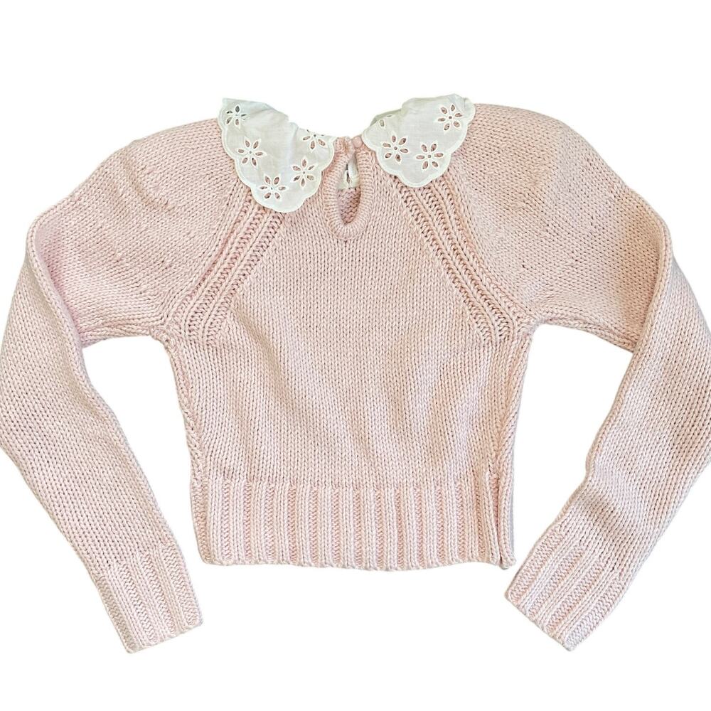 NEW For Love & Lemons Stacy Light Pink Peter Pan Eyelet Collar Sweater Size S - Picture 4 of 10